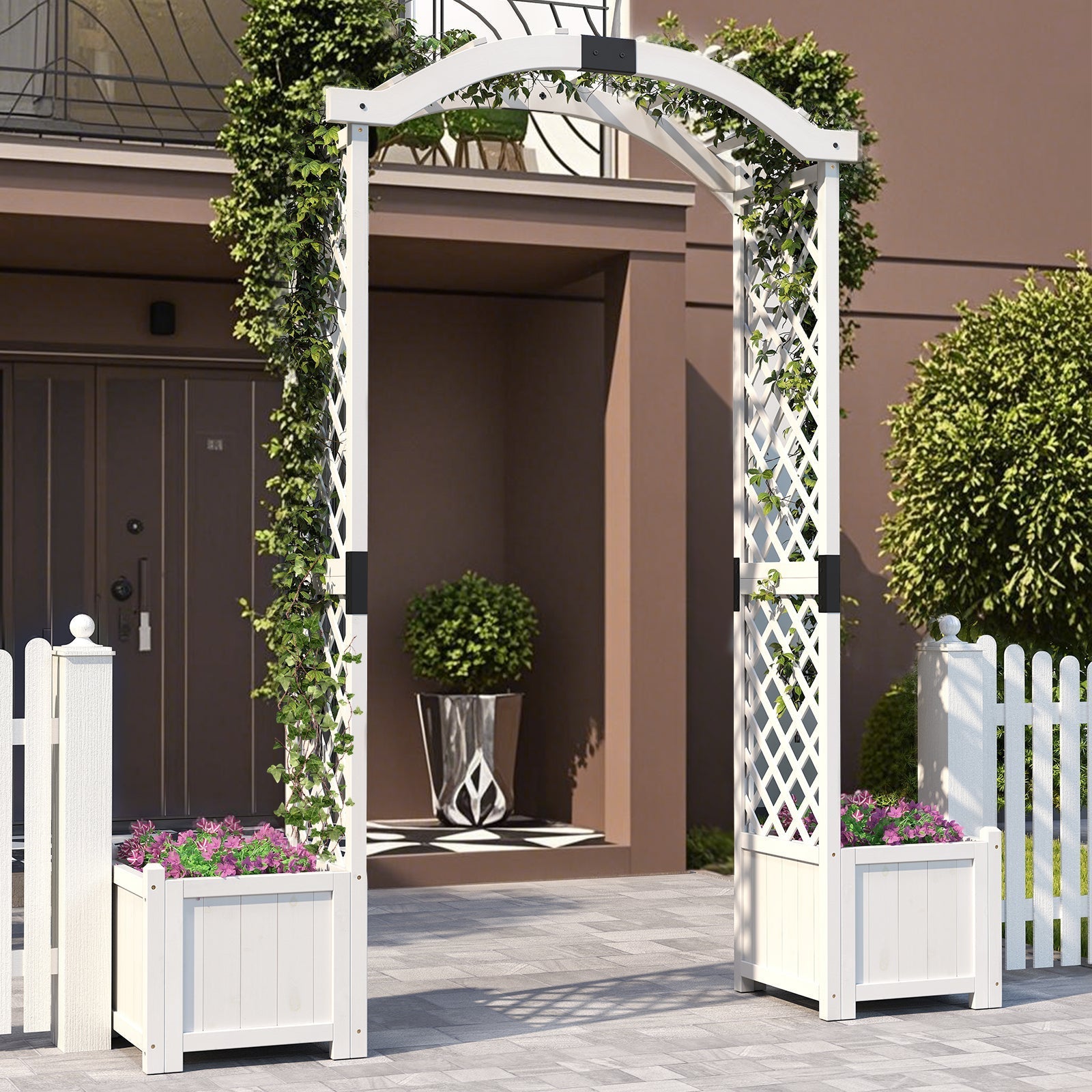 Wooden Garden Arbor with Planter and Trellis for Climbing Plants Decorations - Cheeky Garden