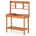 Wooden Potting Bench Table 61" Garden Planting Workstation with 3-Tier Open Shelf-Brown - Cheeky Garden