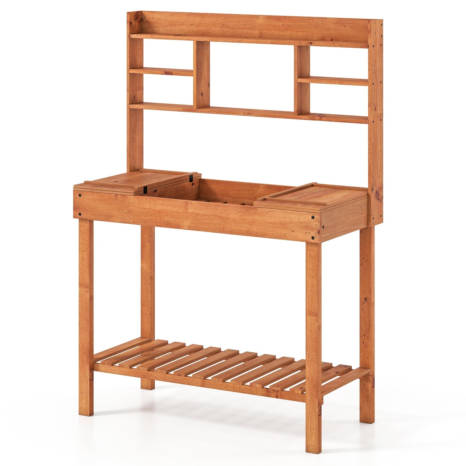 Wooden Potting Bench Table 61" Garden Planting Workstation with 3-Tier Open Shelf-Brown - Cheeky Garden