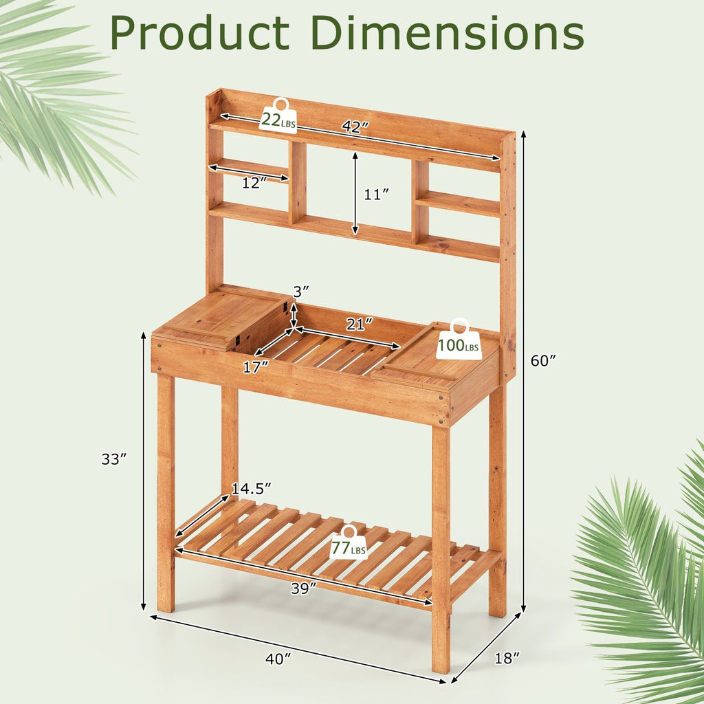 Wooden Potting Bench Table Garden Planting Workstation with 3-Tier Open Shelf - Cheeky Garden