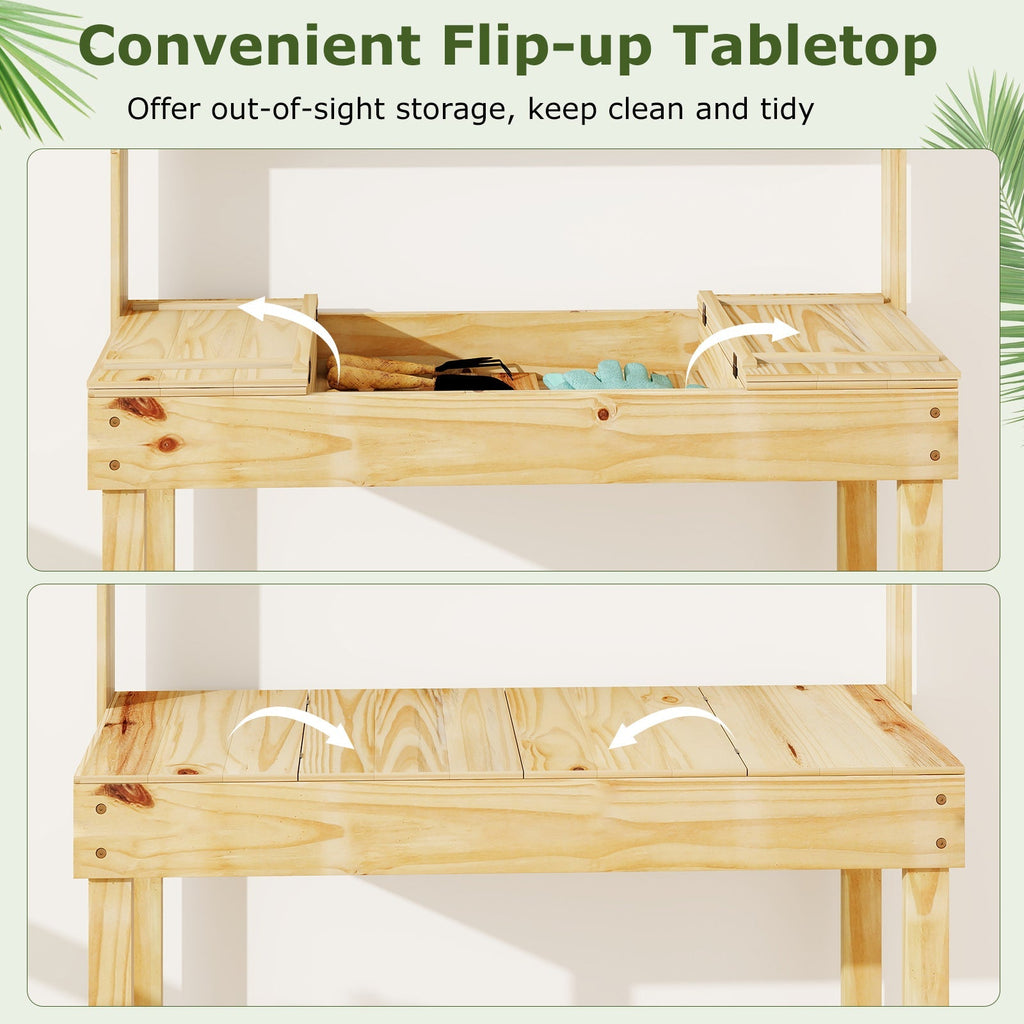 Wooden Potting Bench Table Garden Planting Workstation with 3-Tier Open Shelf - Cheeky Garden