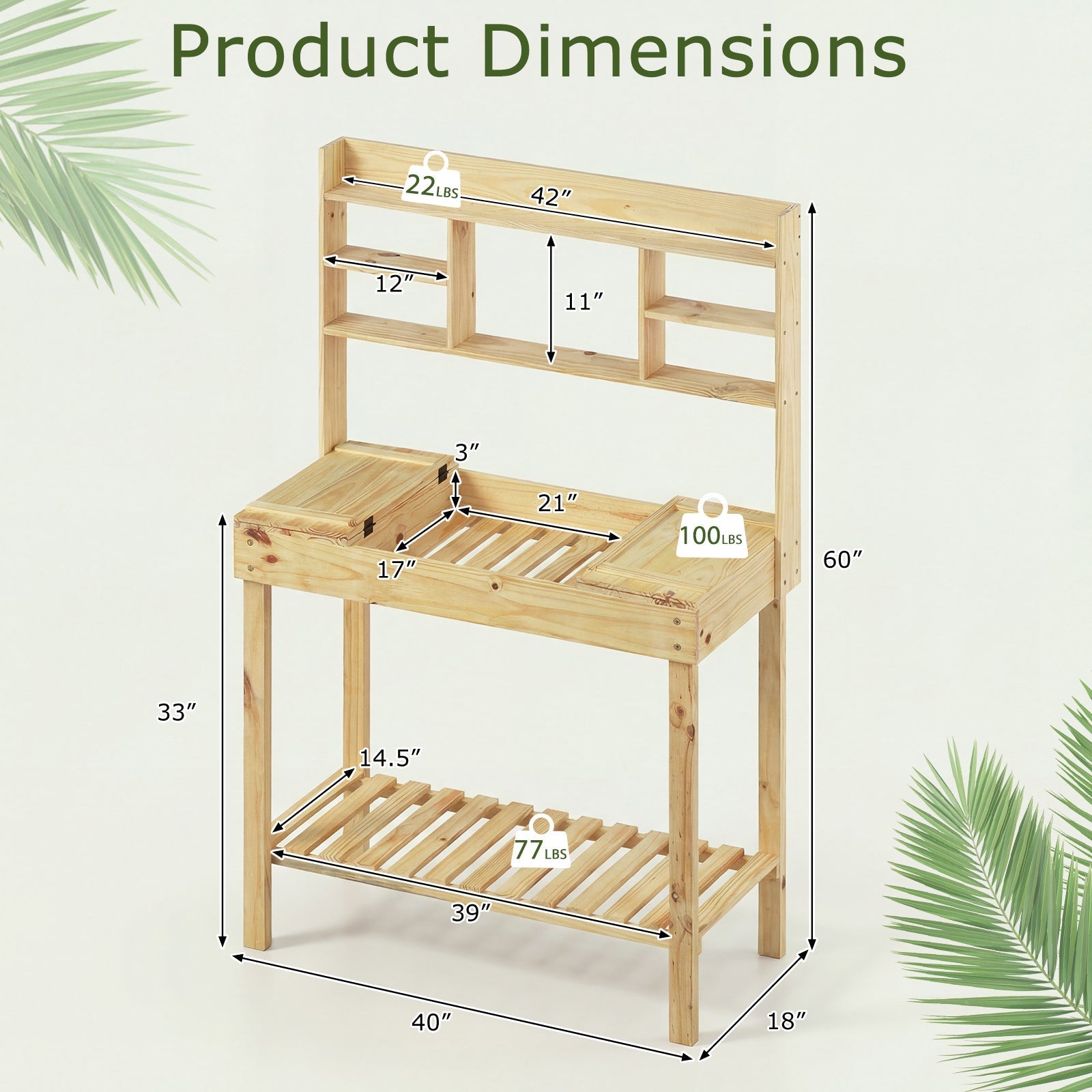 Wooden Potting Bench Table Garden Planting Workstation with 3-Tier Open Shelf - Cheeky Garden
