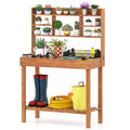 Wooden Potting Bench Table Garden Planting Workstation with 3-Tier Open Shelf - Cheeky Garden