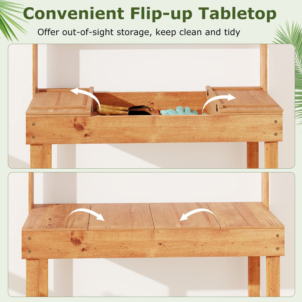 Wooden Potting Bench Table Garden Planting Workstation with 3-Tier Open Shelf - Cheeky Garden