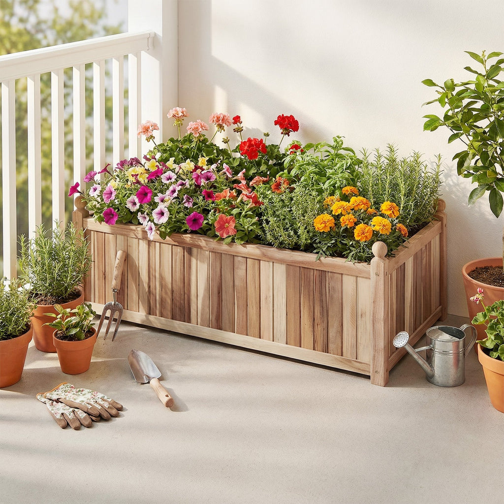 Wooden Raised Garden Bed Natural Acacia Wood Rectangular Planter Box with Liner-Natural - Cheeky Garden