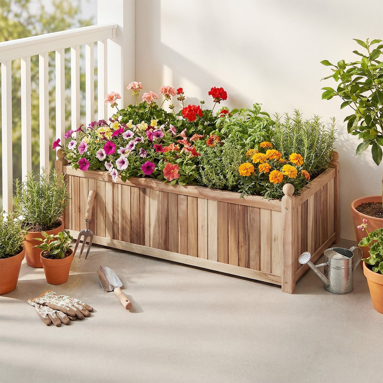 Wooden Raised Garden Bed Natural Acacia Wood Rectangular Planter Box with Liner-Natural - Cheeky Garden