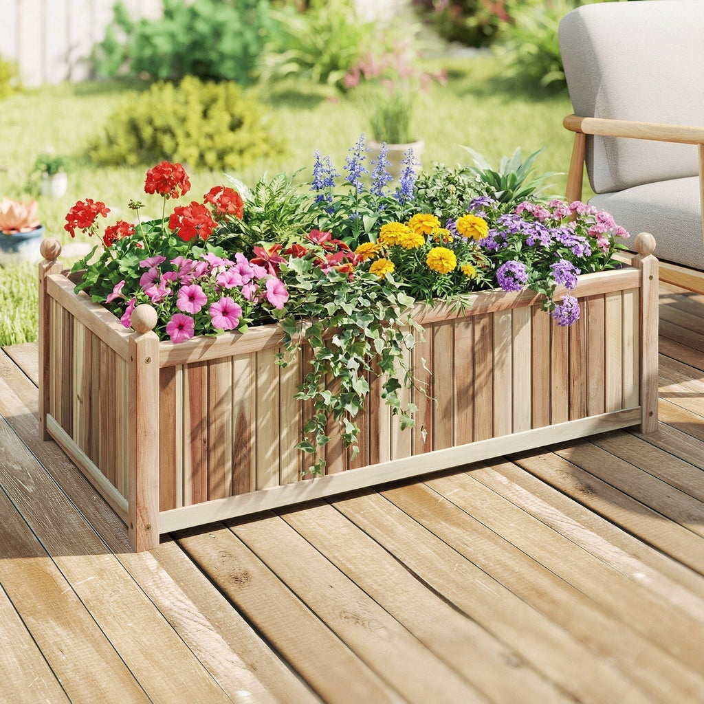 Wooden Raised Garden Bed Natural Acacia Wood Rectangular Planter Box with Liner-Natural - Cheeky Garden