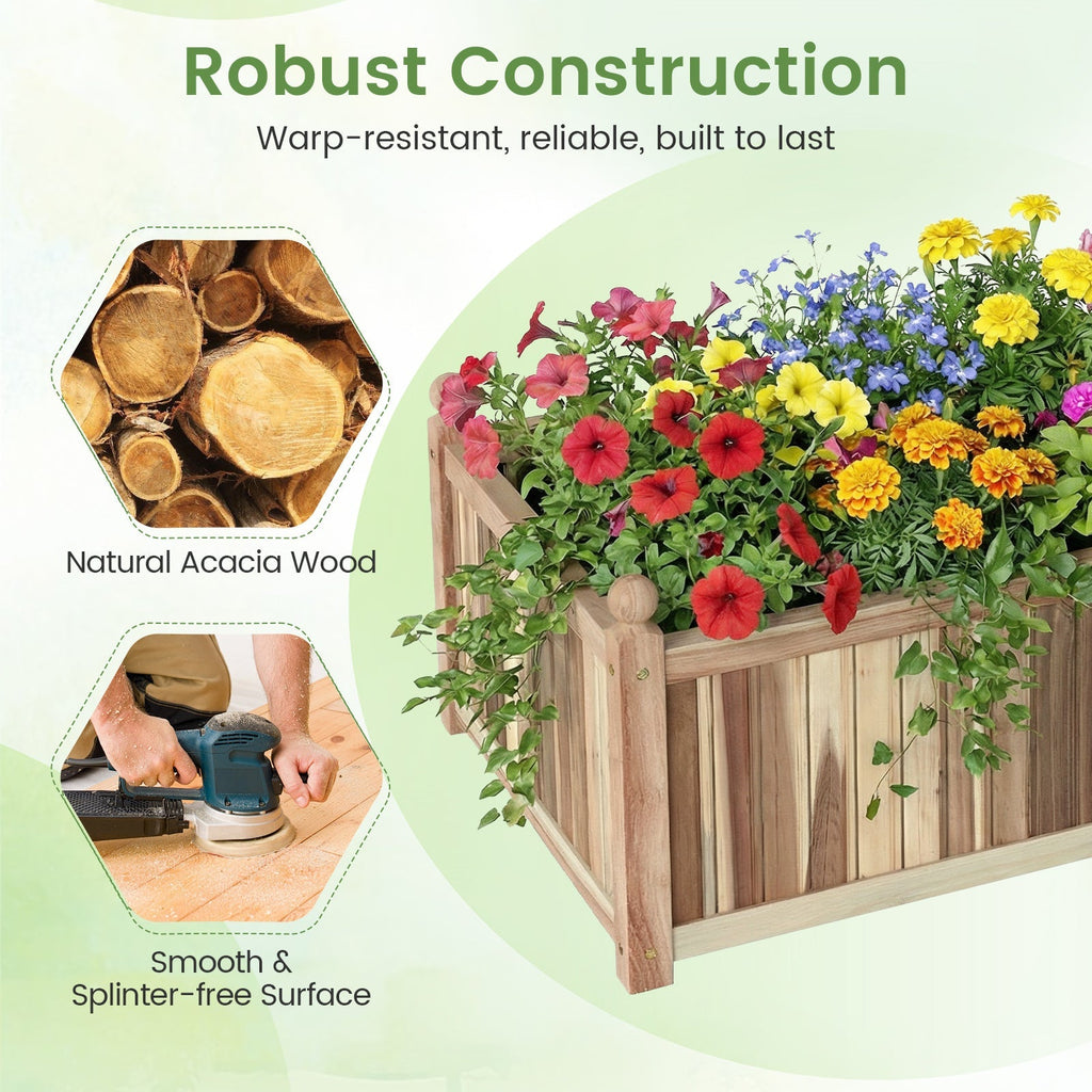 Wooden Raised Garden Bed Natural Acacia Wood Rectangular Planter Box with Liner-Natural - Cheeky Garden