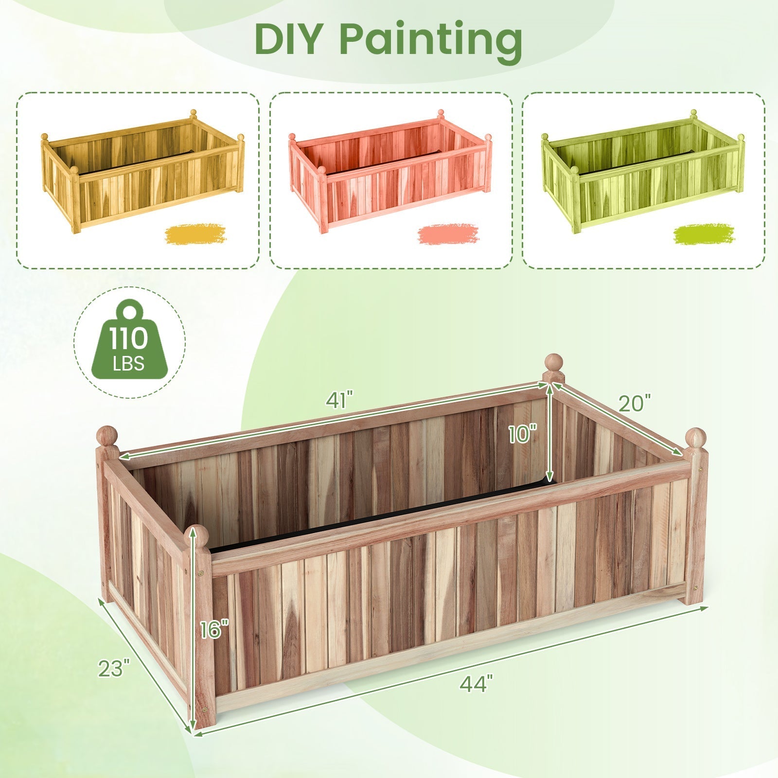 Wooden Raised Garden Bed Natural Acacia Wood Rectangular Planter Box with Liner-Natural - Cheeky Garden