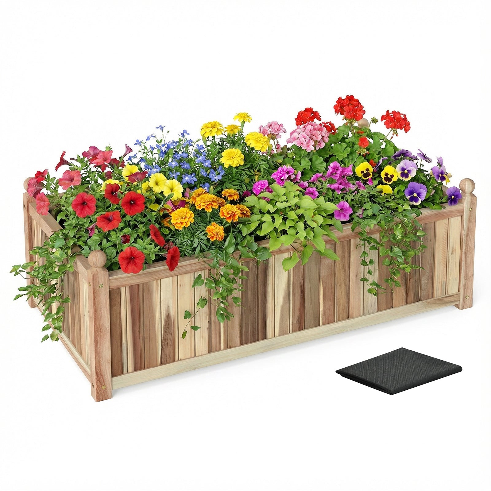 Wooden Raised Garden Bed Natural Acacia Wood Rectangular Planter Box with Liner-Natural - Cheeky Garden
