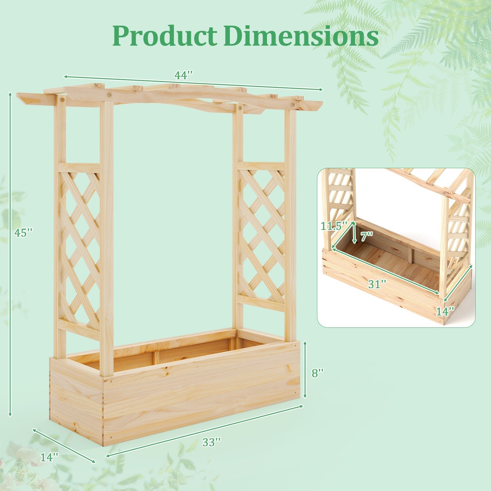 Wooden Raised Garden Bed Planter Box with Trellis and Hanging Roof - Cheeky Garden