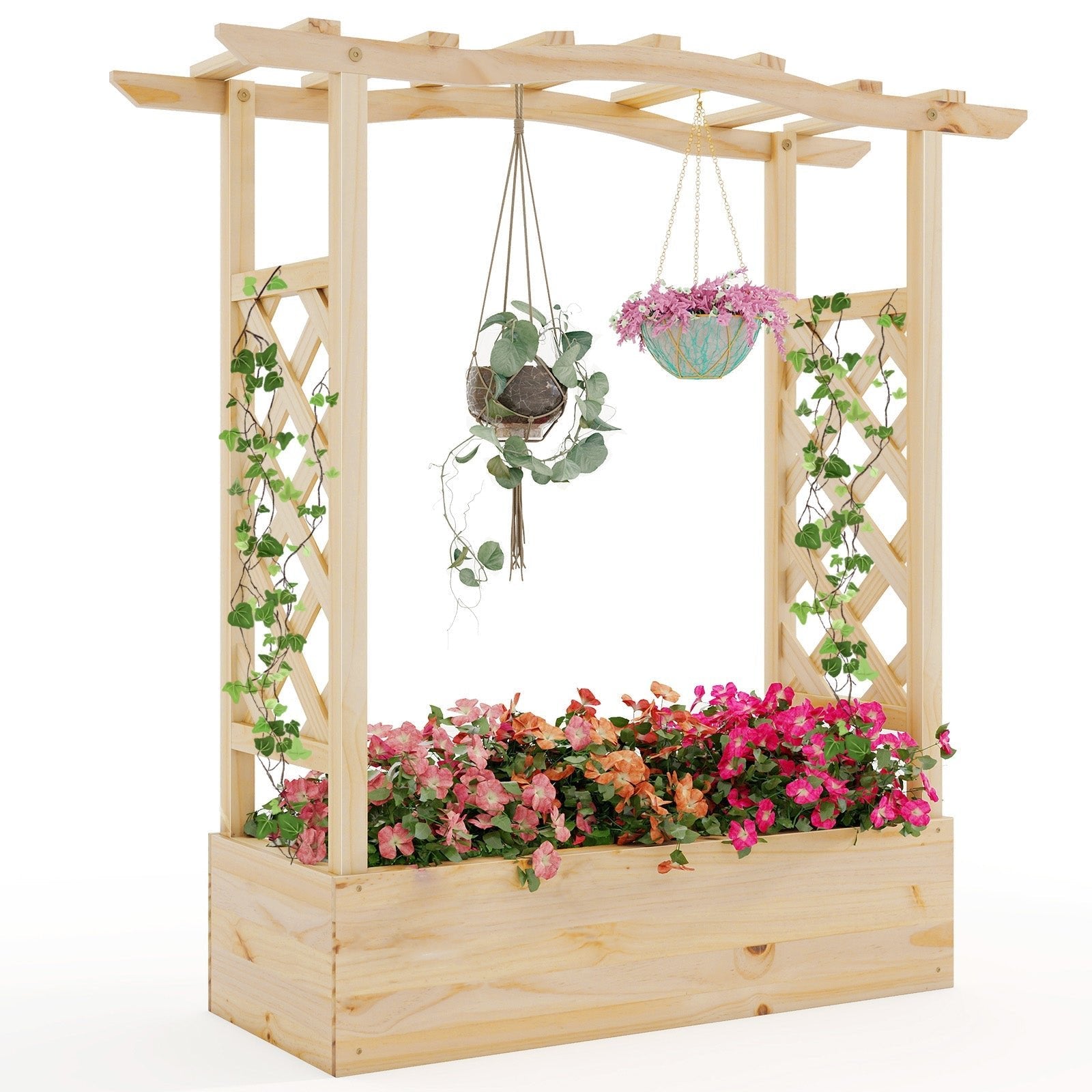 Wooden Raised Garden Bed Planter Box with Trellis and Hanging Roof - Cheeky Garden