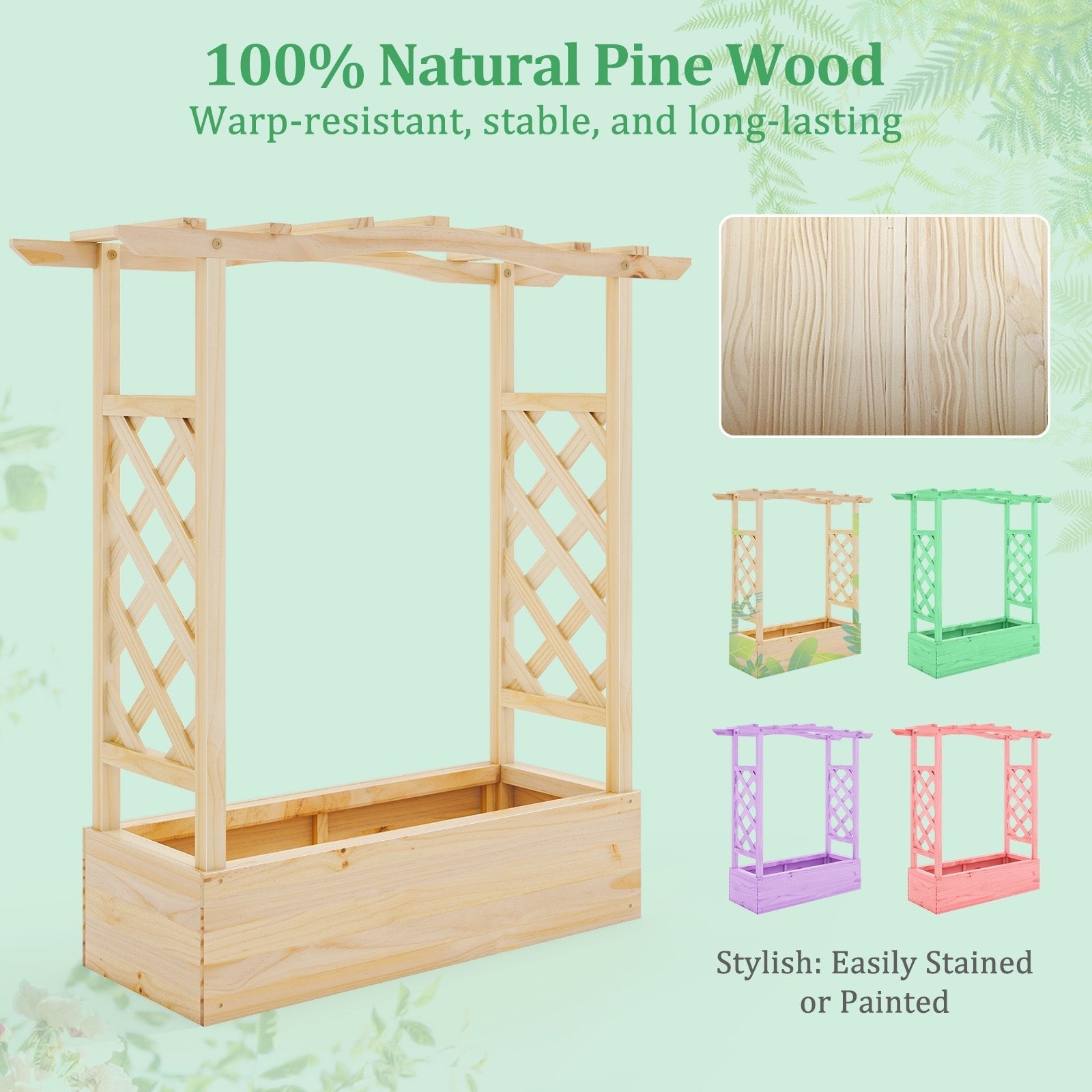 Wooden Raised Garden Bed Planter Box with Trellis and Hanging Roof - Cheeky Garden