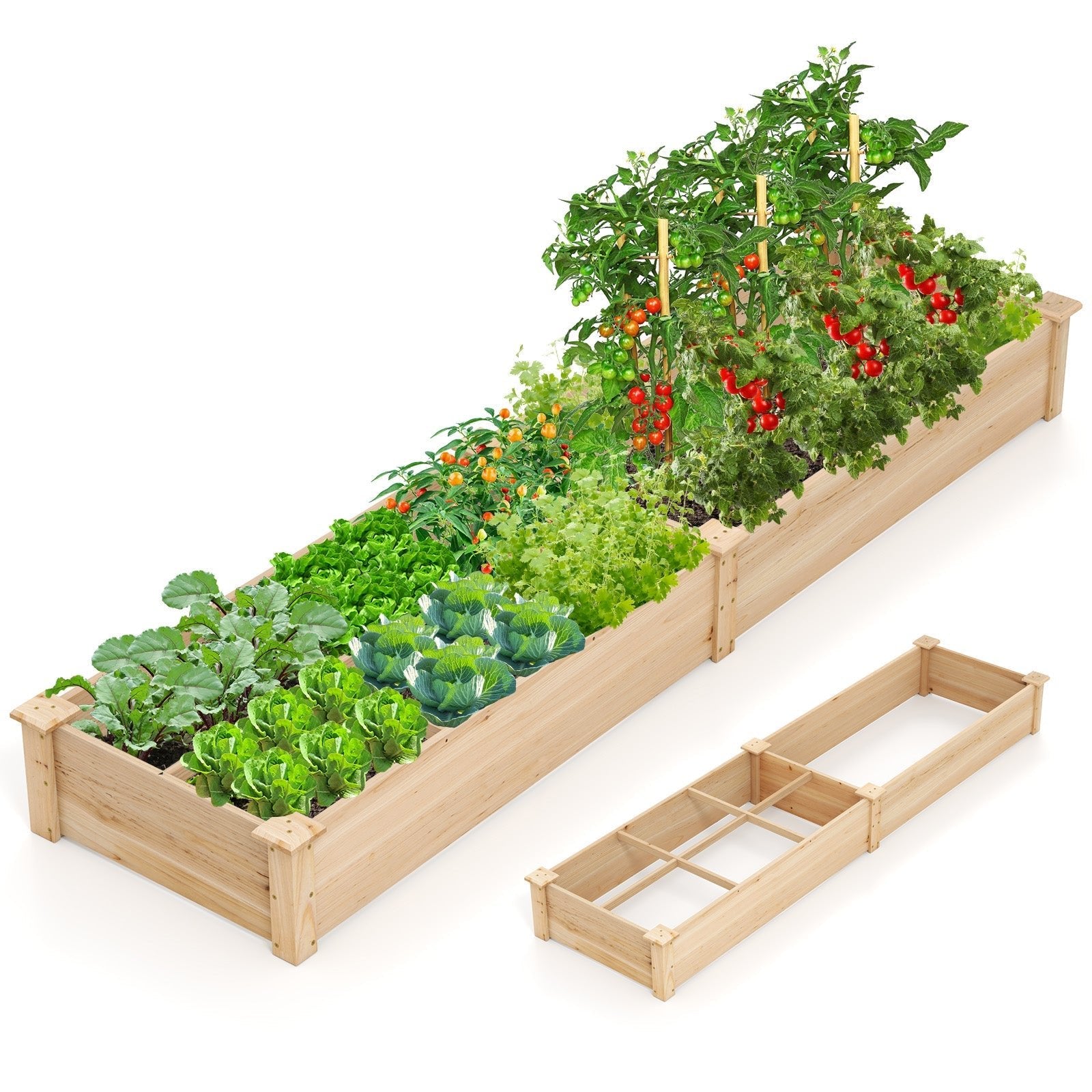 Wooden Raised Garden Bed with 2 Planter Boxes and Dividers-Natural - Cheeky Garden