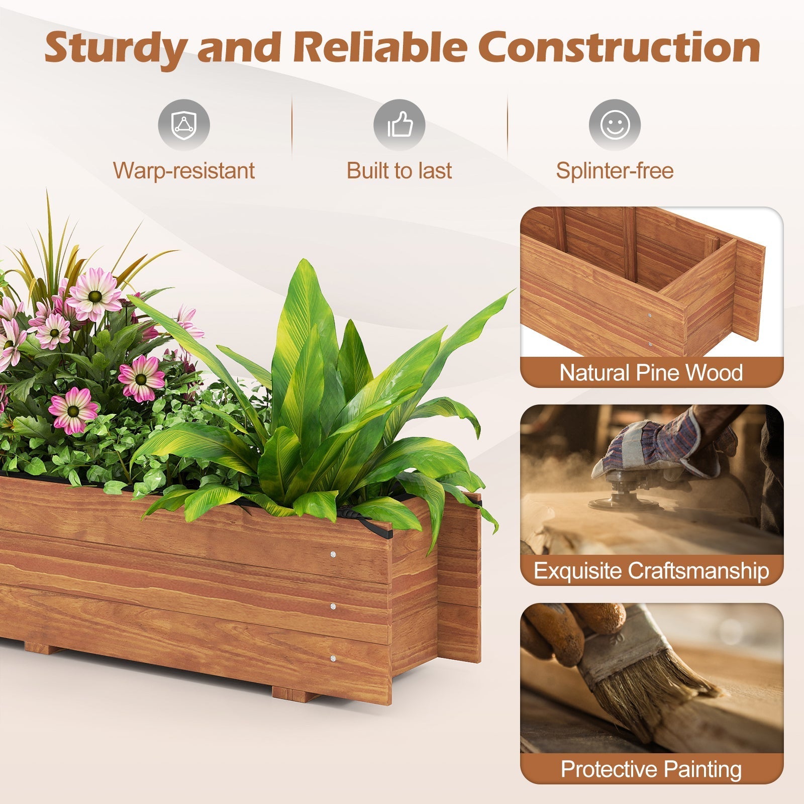 Wooden Raised Garden Bed with Drainage Holes and Liner Elevated Rectangular Planter Box-Orange - Cheeky Garden