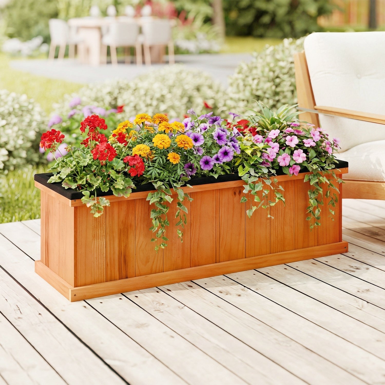 Wooden Raised Garden Bed with Drainage Holes and Liner Solid Fir Wood Planter Box - Cheeky Garden