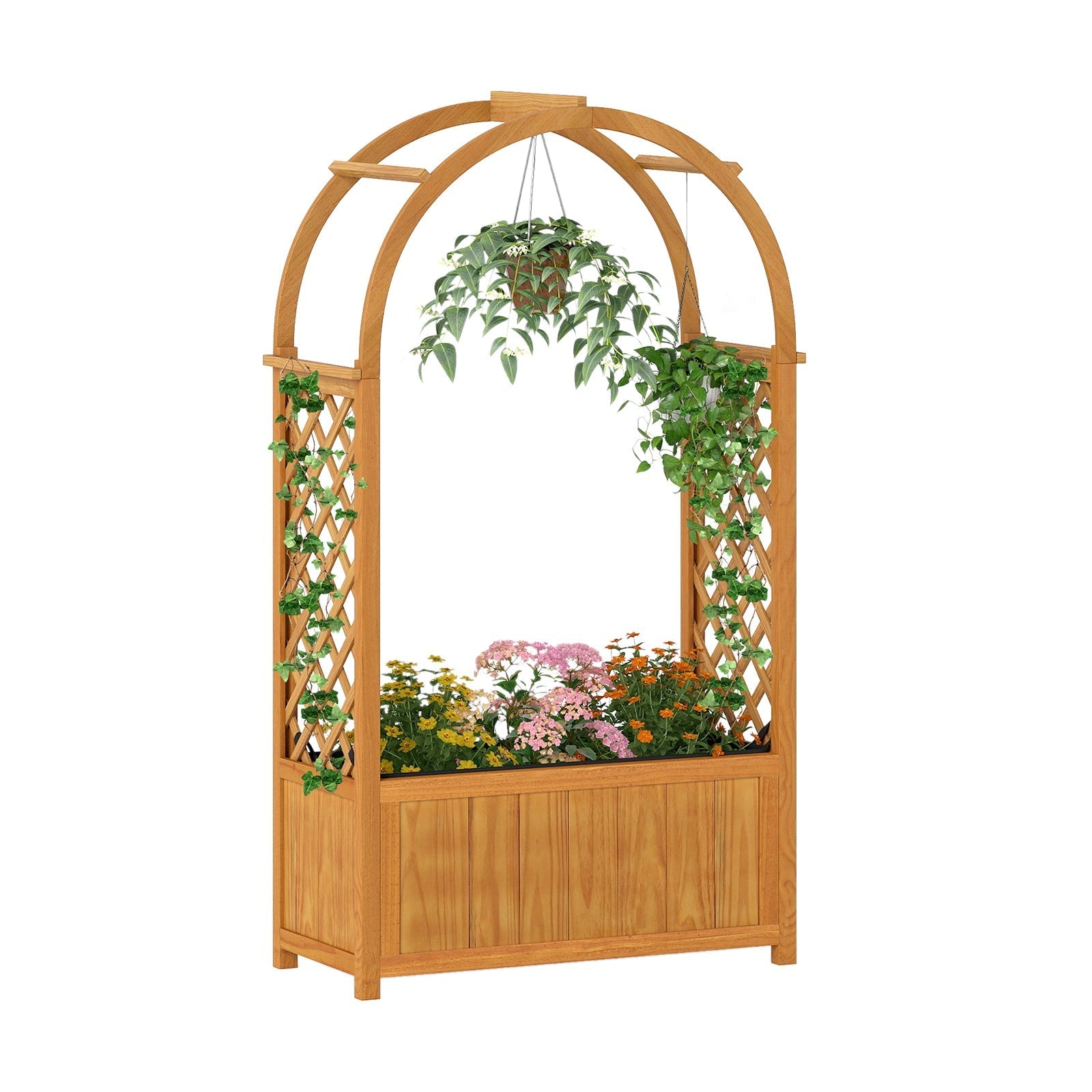 Wooden Raised Garden Bed with Lattice Trellis and Arched Roof-Orange - Cheeky Garden