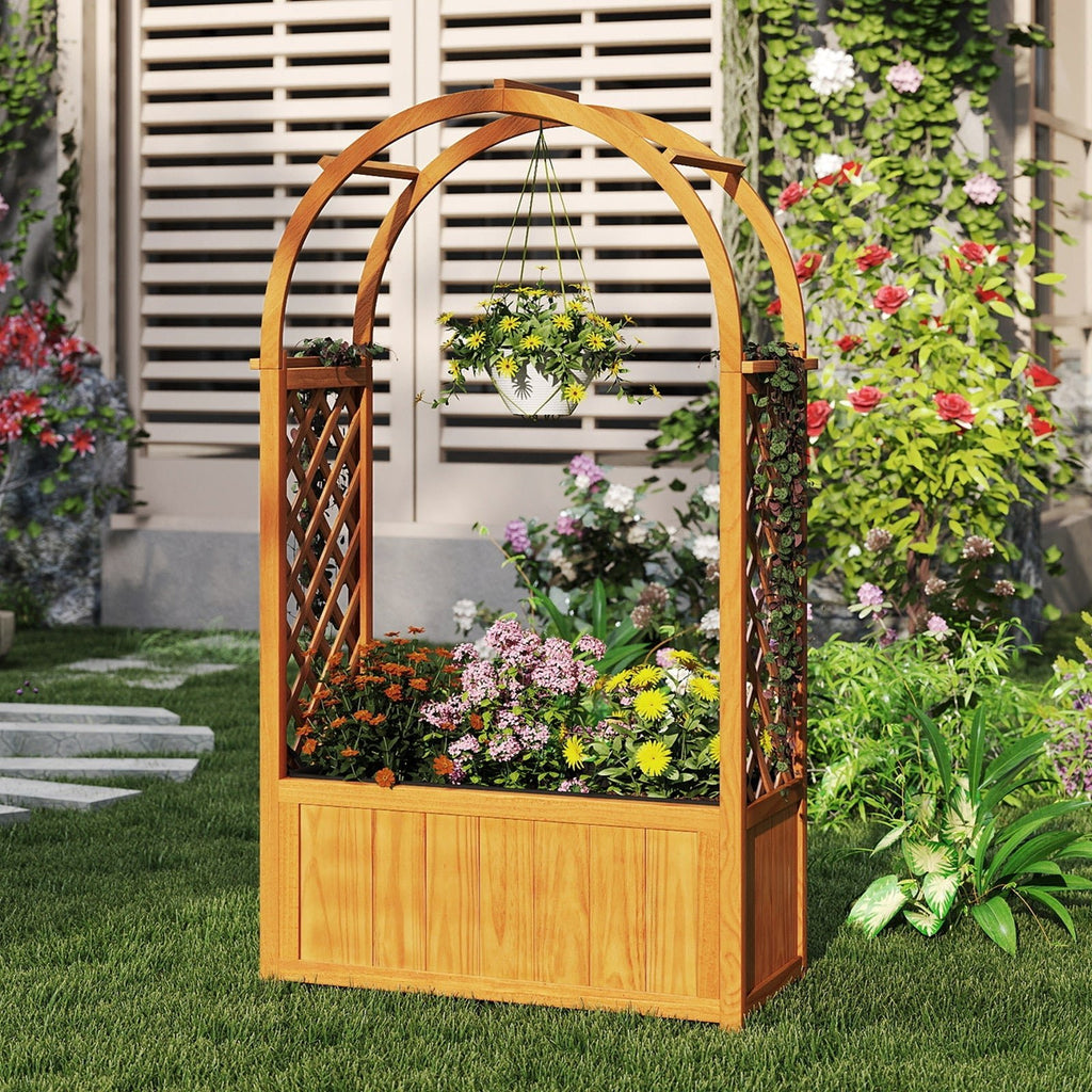 Wooden Raised Garden Bed with Lattice Trellis and Arched Roof-Orange - Cheeky Garden