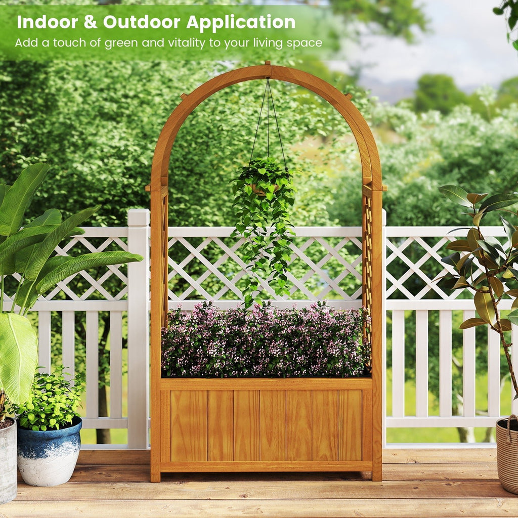 Wooden Raised Garden Bed with Lattice Trellis and Arched Roof-Orange - Cheeky Garden