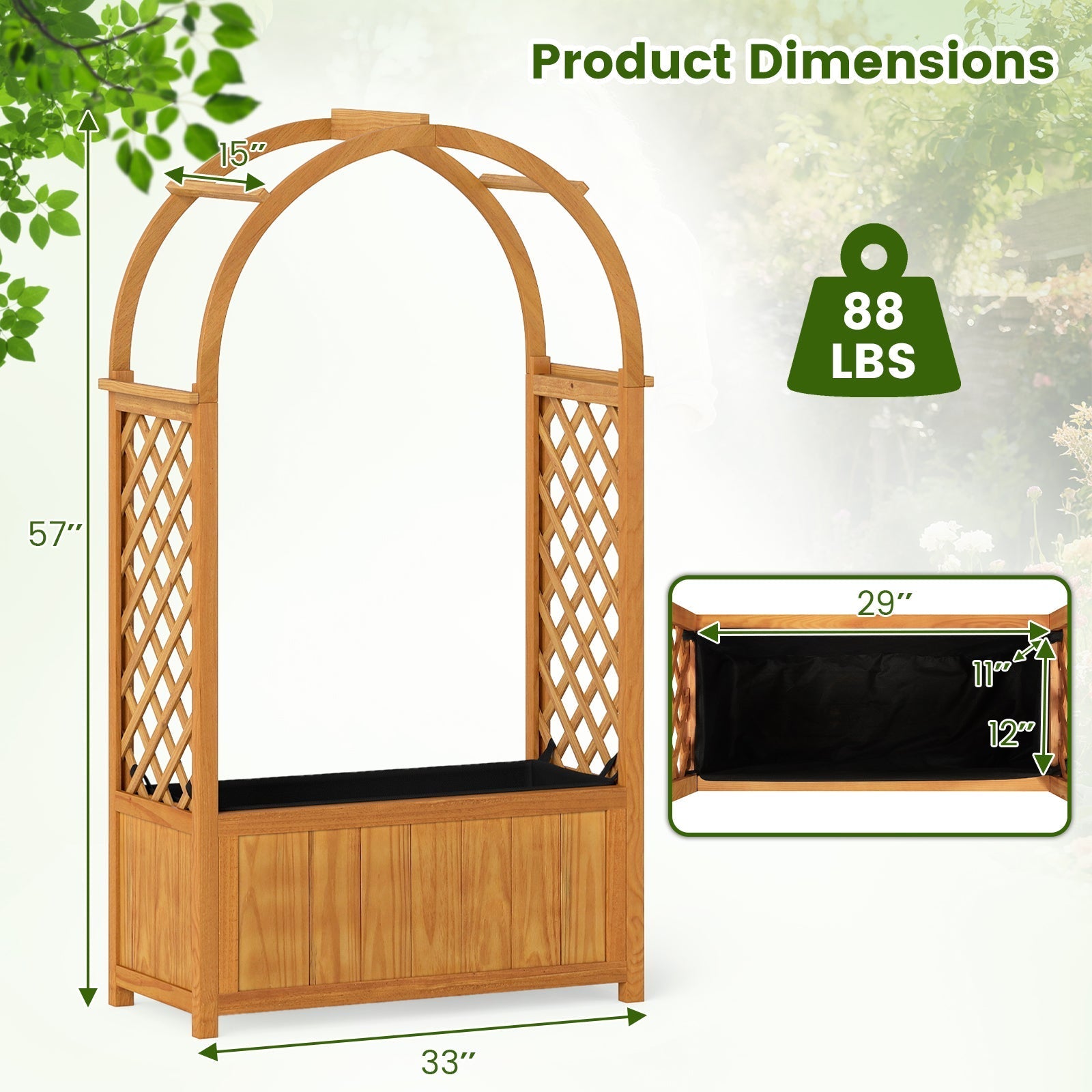 Wooden Raised Garden Bed with Lattice Trellis and Arched Roof-Orange - Cheeky Garden