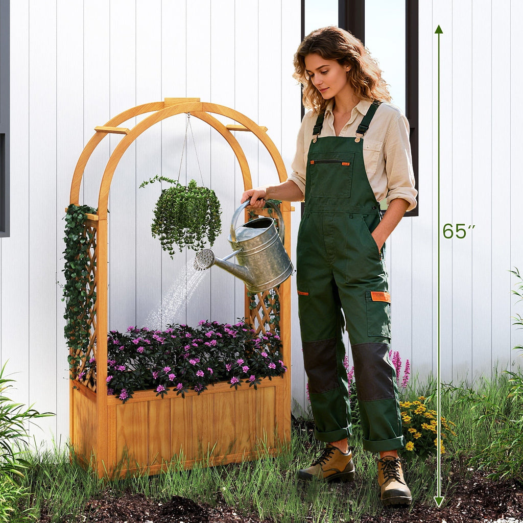 Wooden Raised Garden Bed with Lattice Trellis and Arched Roof-Orange - Cheeky Garden
