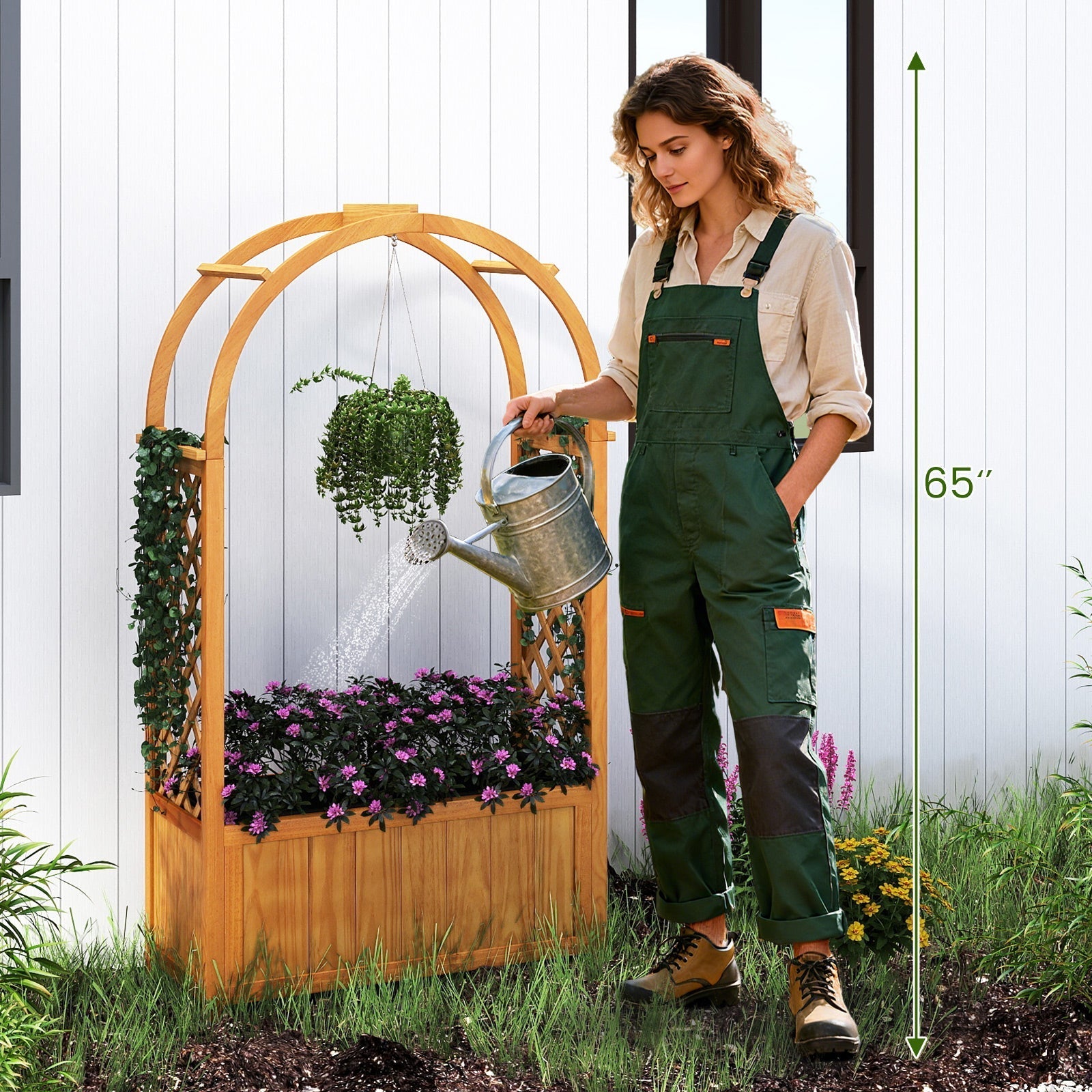 Wooden Raised Garden Bed with Lattice Trellis and Arched Roof-Orange - Cheeky Garden