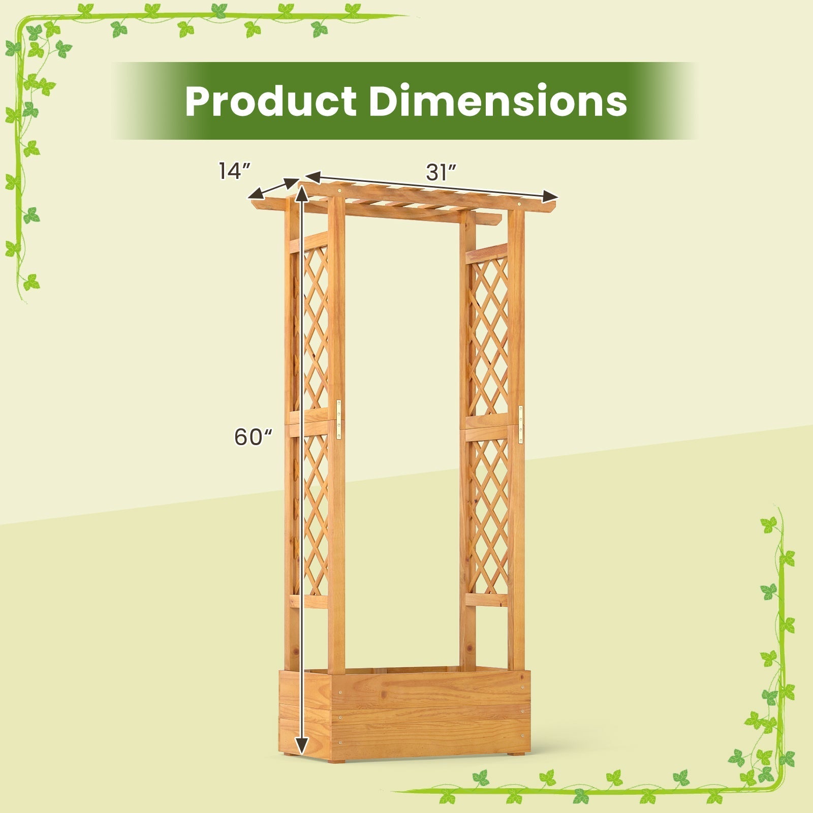 Wooden Raised Garden Bed with Lattice Trellis and Hanging Roof-Orange - Cheeky Garden