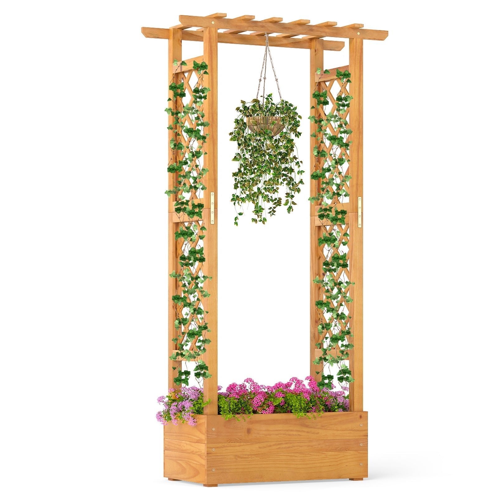 Wooden Raised Garden Bed with Lattice Trellis and Hanging Roof-Orange - Cheeky Garden