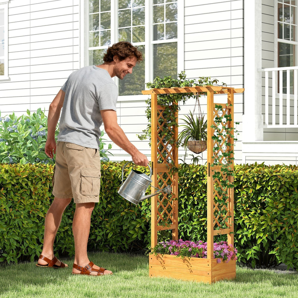Wooden Raised Garden Bed with Lattice Trellis and Hanging Roof-Orange - Cheeky Garden