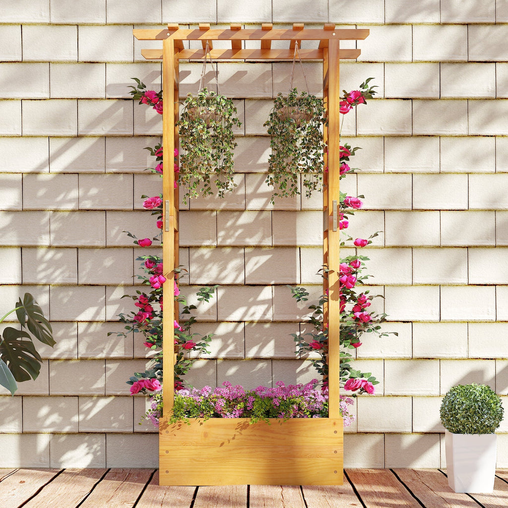 Wooden Raised Garden Bed with Lattice Trellis and Hanging Roof-Orange - Cheeky Garden