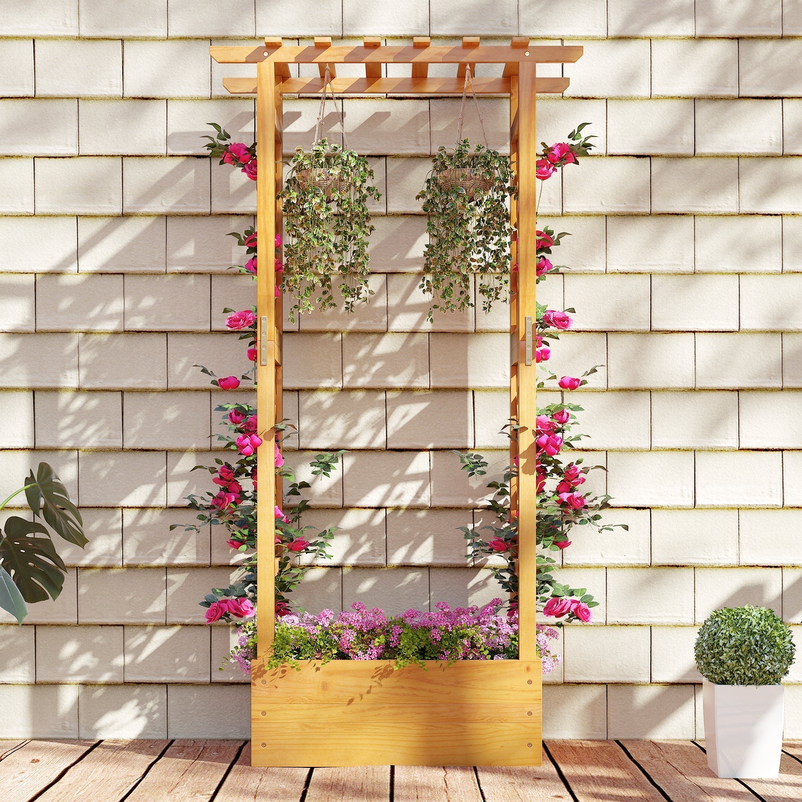 Wooden Raised Garden Bed with Lattice Trellis and Hanging Roof-Orange - Cheeky Garden