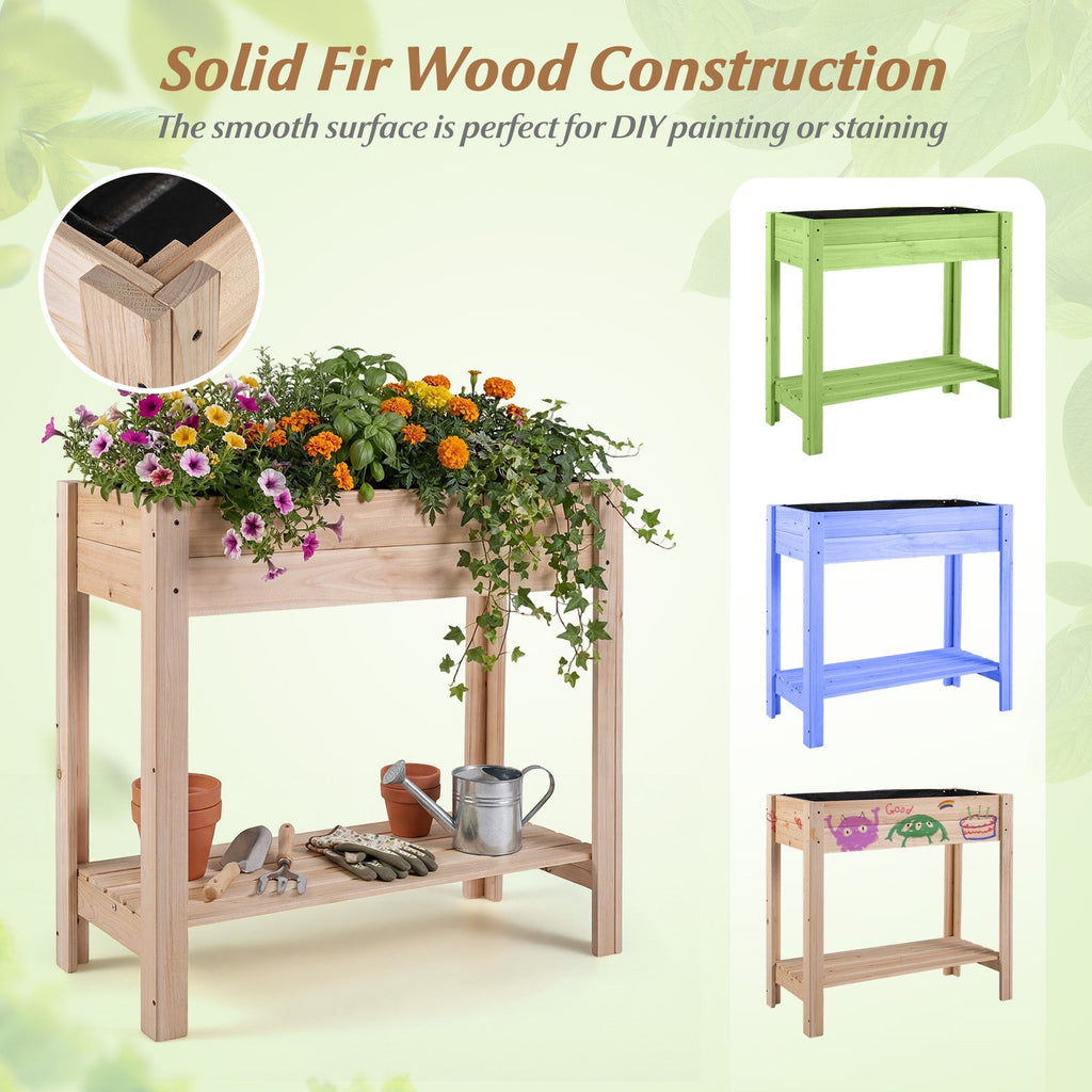 Wooden Raised Garden Bed with Legs and Storage Shelf - Cheeky Garden