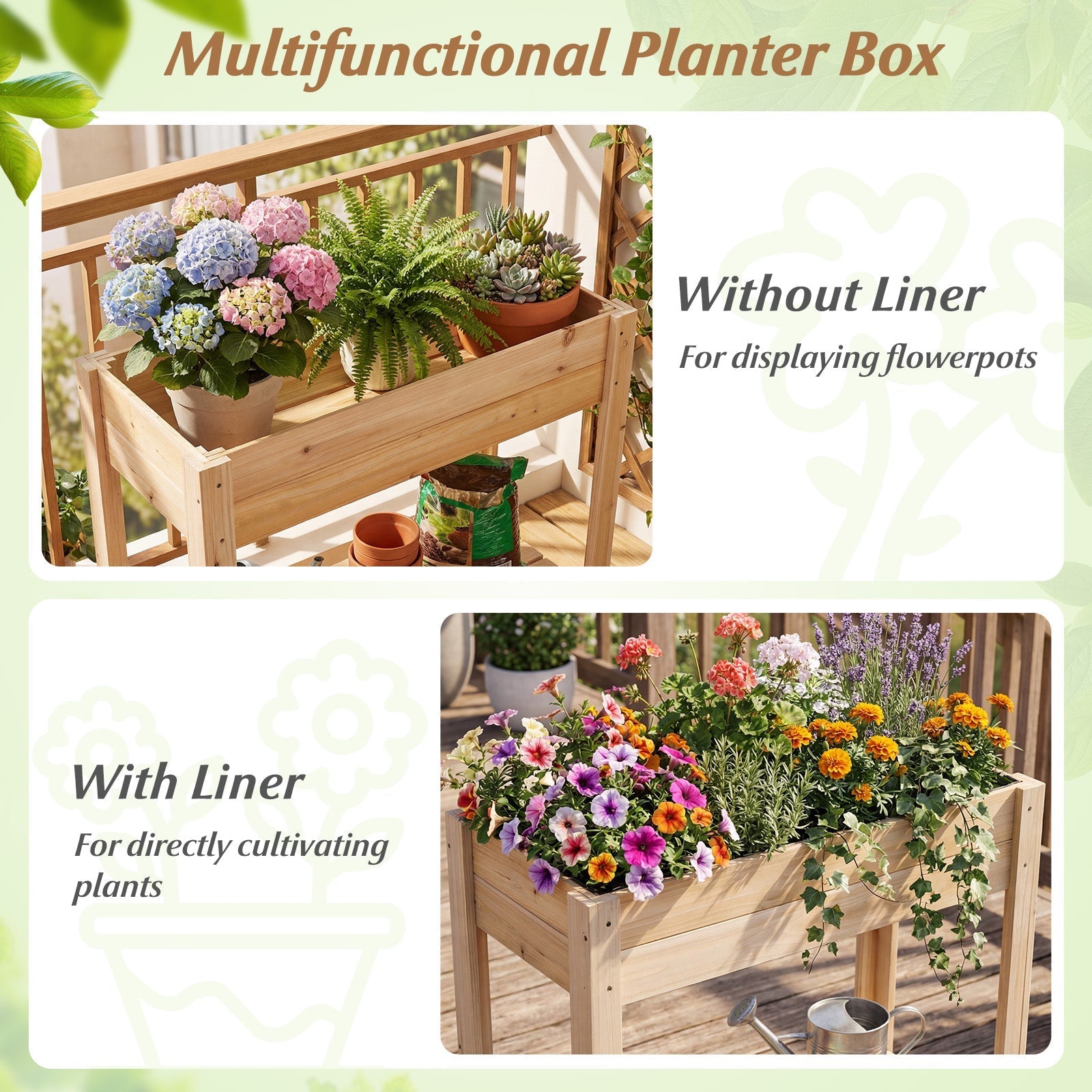 Wooden Raised Garden Bed with Legs and Storage Shelf - Cheeky Garden