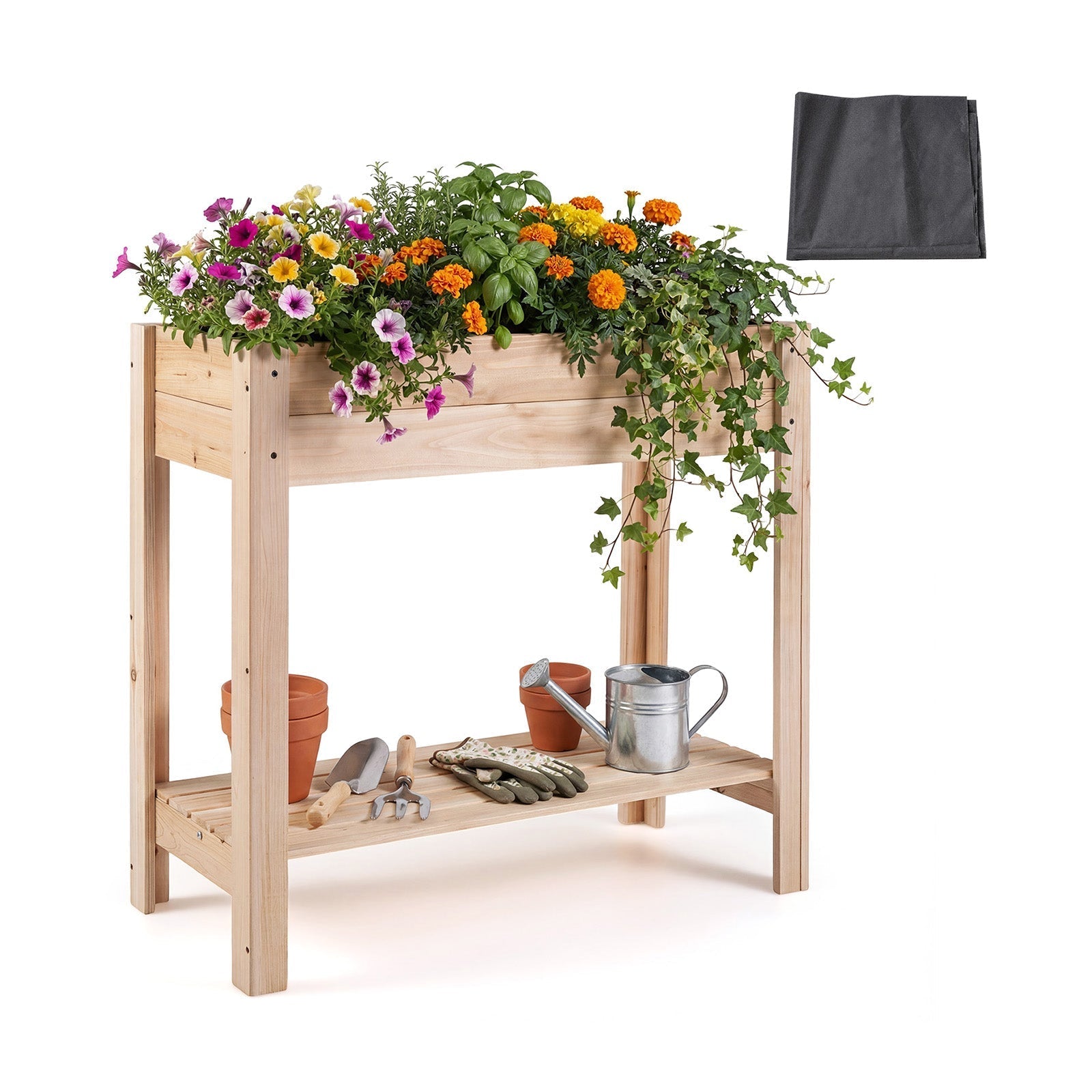 Wooden Raised Garden Bed with Legs and Storage Shelf - Cheeky Garden