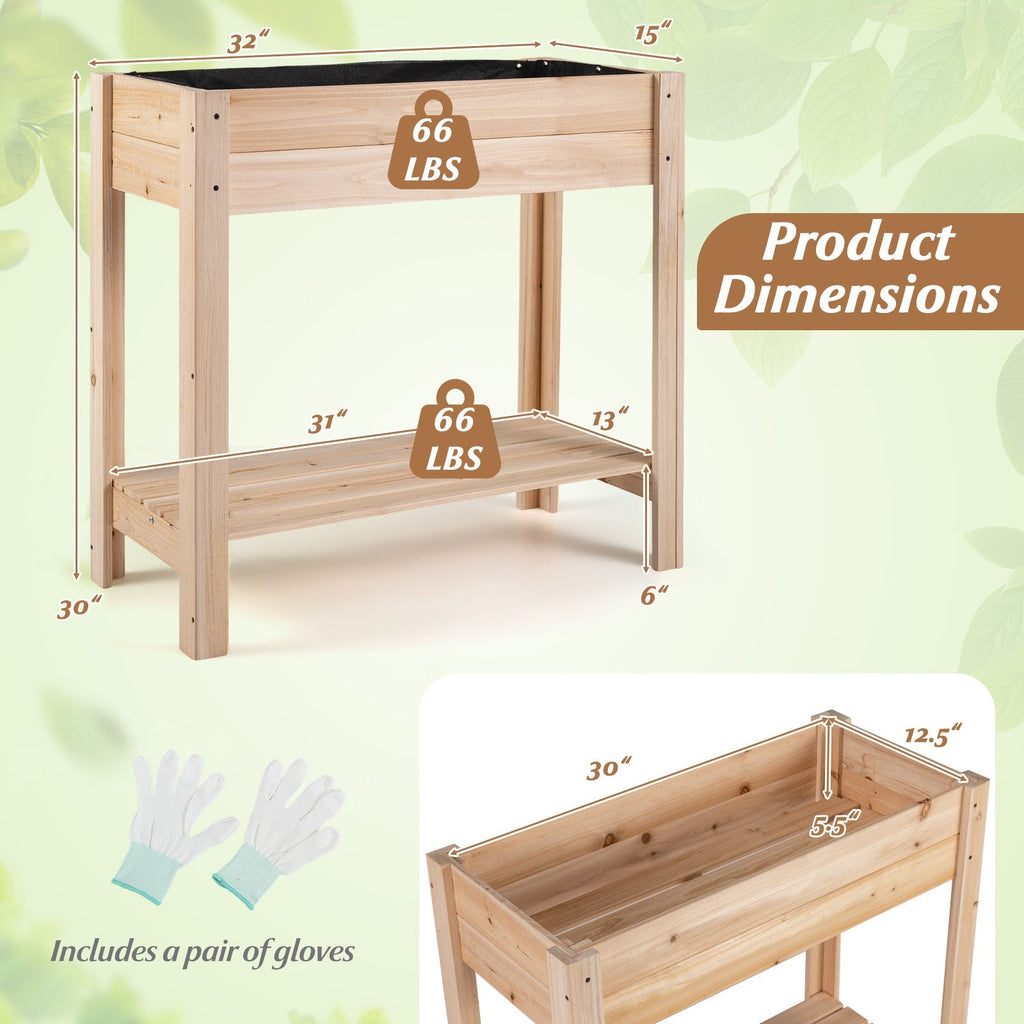 Wooden Raised Garden Bed with Legs and Storage Shelf - Cheeky Garden