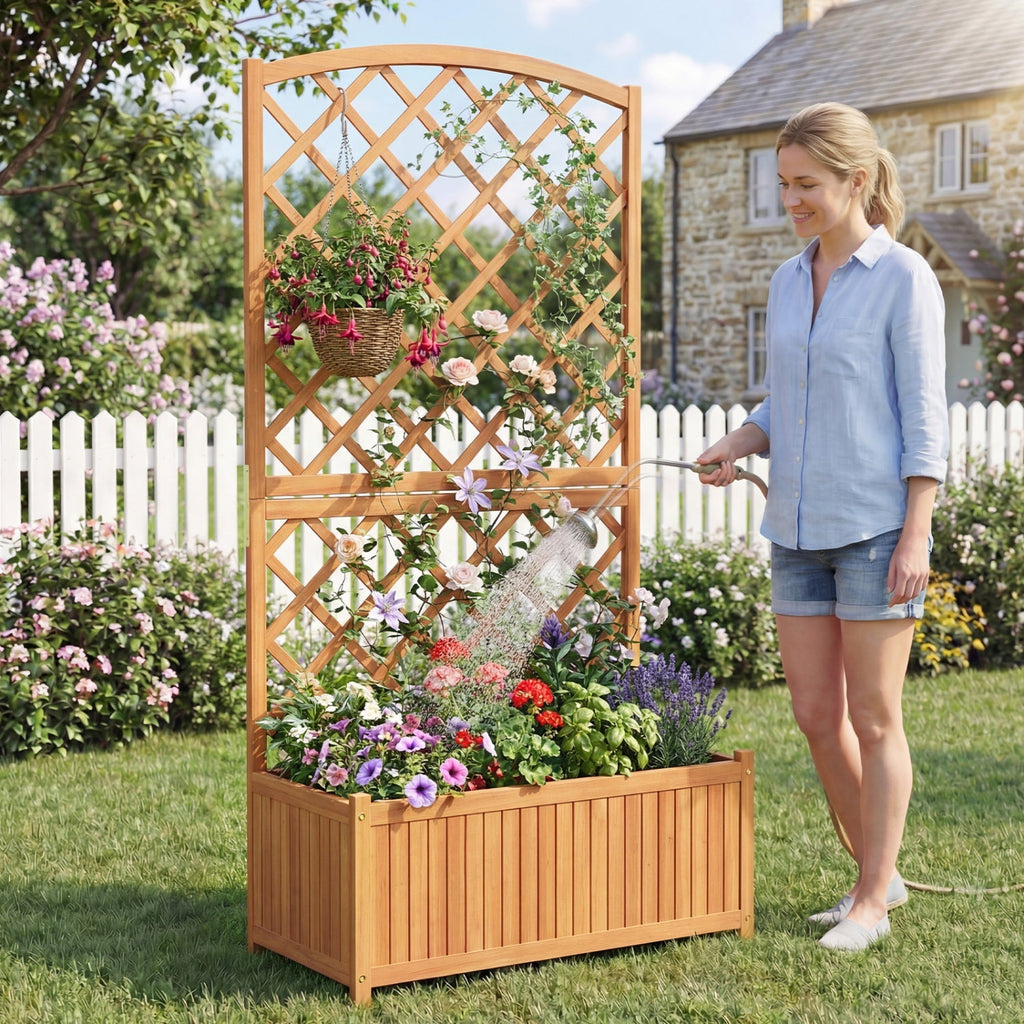 Wooden Raised Garden Bed with Trellis 63 Inch Tall Garden Planter - Cheeky Garden