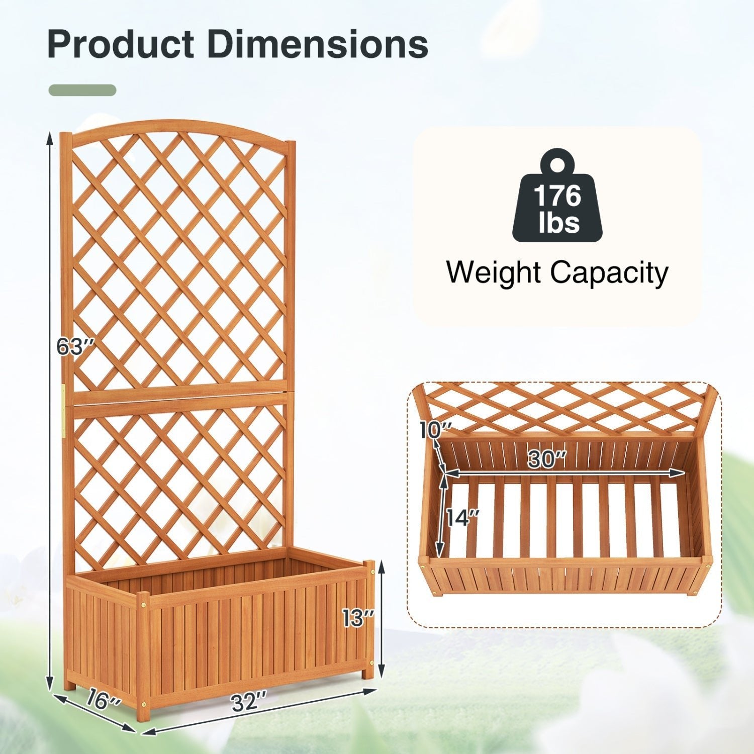 Wooden Raised Garden Bed with Trellis 63 Inch Tall Garden Planter - Cheeky Garden