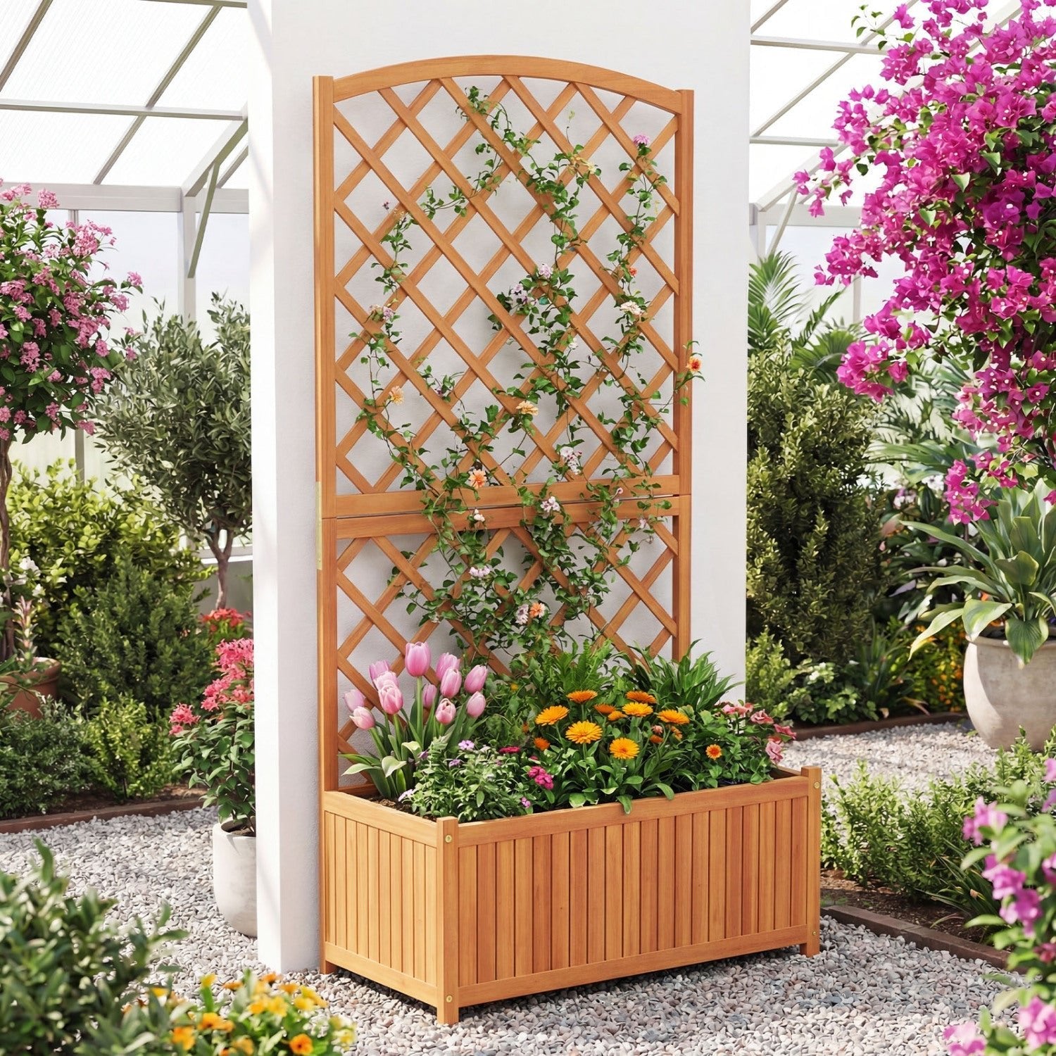 Wooden Raised Garden Bed with Trellis 63 Inch Tall Garden Planter - Cheeky Garden
