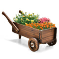 Wooden Wagon Planter Box with Wheels Handles and Drainage Hole-Rustic Brown - Cheeky Garden