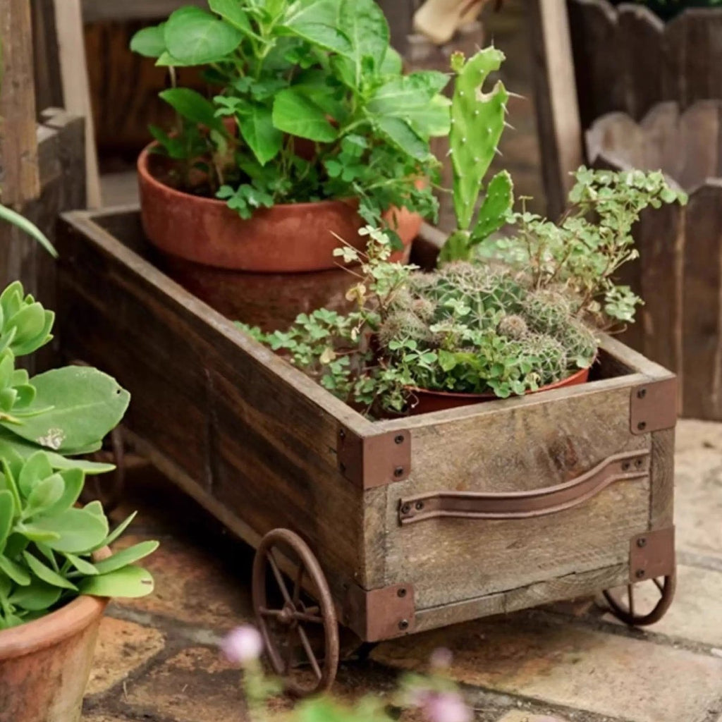 Wooden Wagon Planter Garden Flower Box - Cheeky Garden