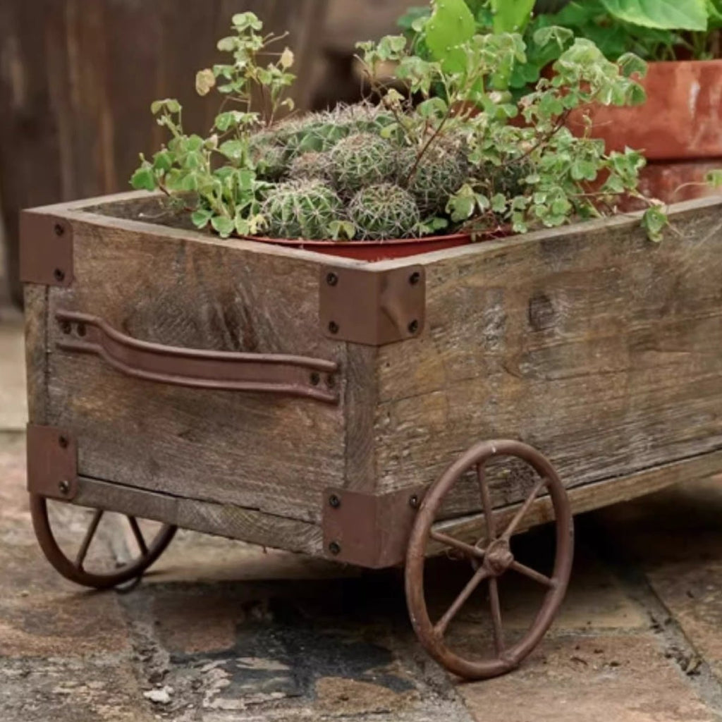 Wooden Wagon Planter Garden Flower Box - Cheeky Garden