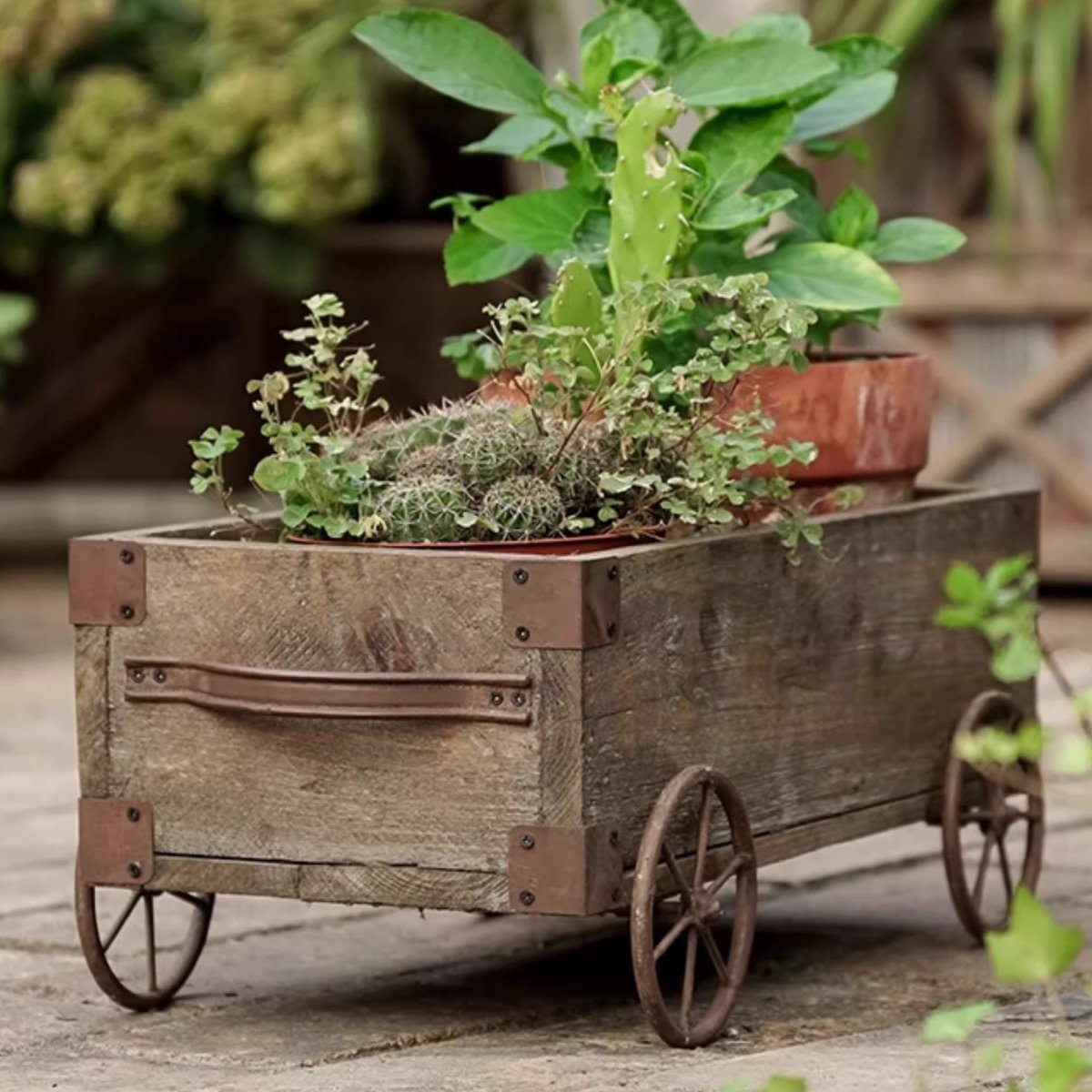 Wooden Wagon Planter Garden Flower Box - Cheeky Garden