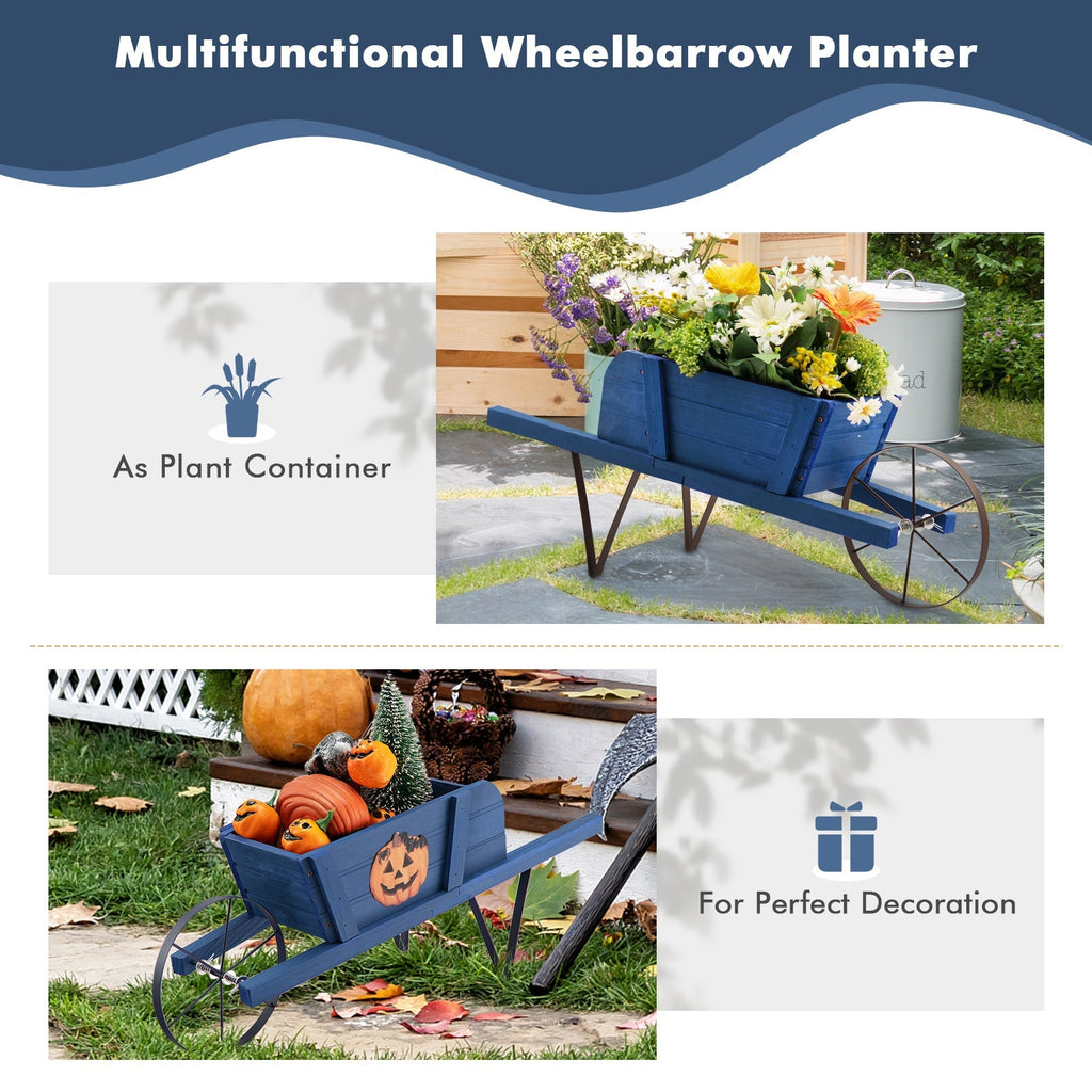 Wooden Wagon Planter with 9 Magnetic Accessories for Garden Yard - Cheeky Garden