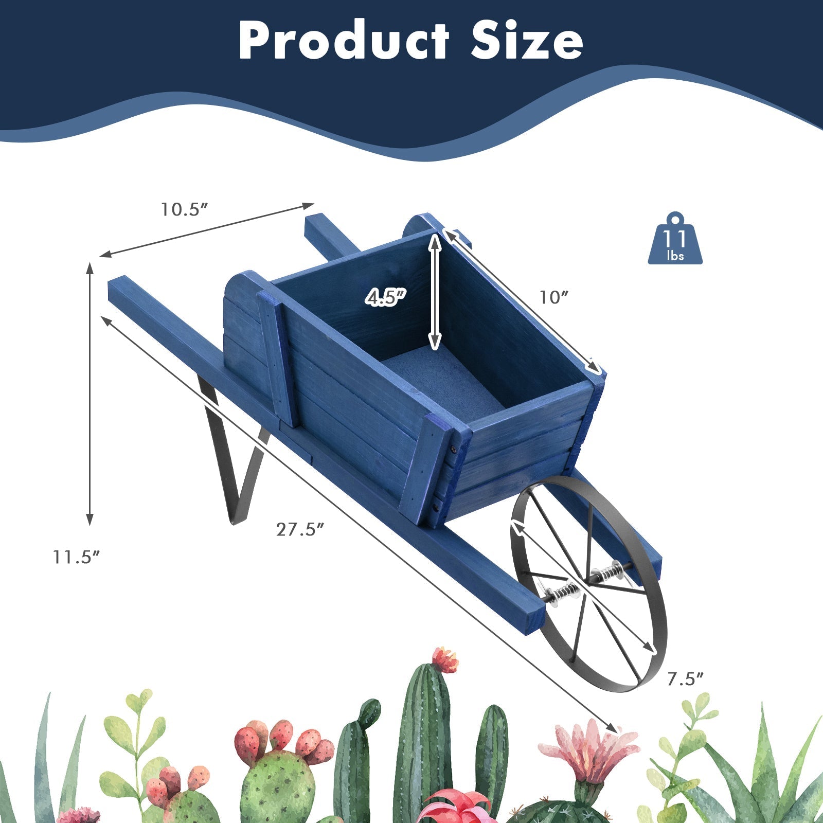 Wooden Wagon Planter with 9 Magnetic Accessories for Garden Yard - Cheeky Garden