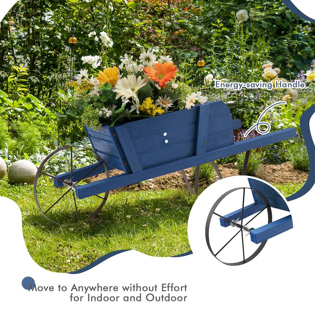 Wooden Wagon Planter with 9 Magnetic Accessories for Garden Yard - Cheeky Garden