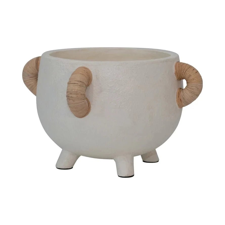 Wren Terracotta Planter with Rattan Handles - Cheeky Garden