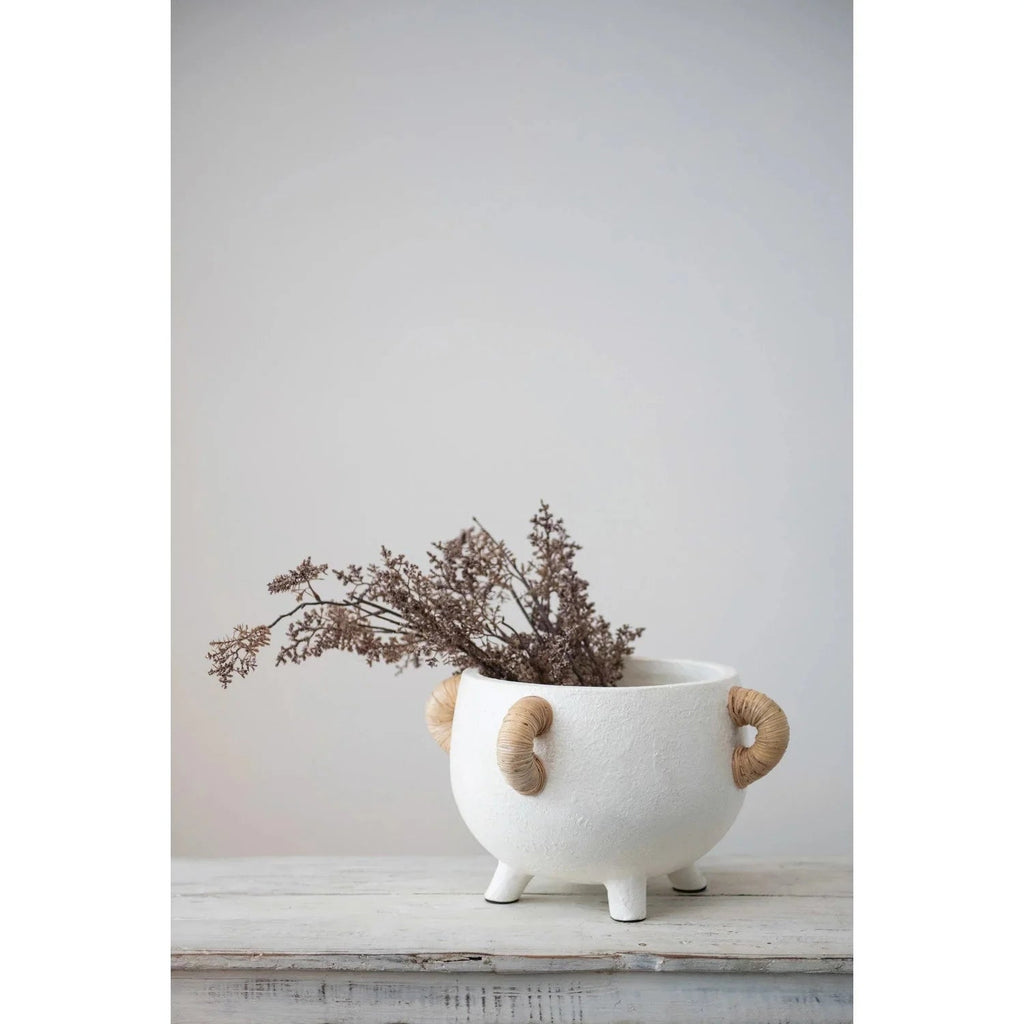 Wren Terracotta Planter with Rattan Handles - Cheeky Garden
